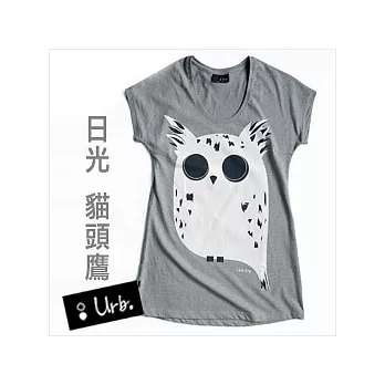 :Urb.【日光貓頭鷹。獨創設計T恤】女/白/長版T洋裝款/F