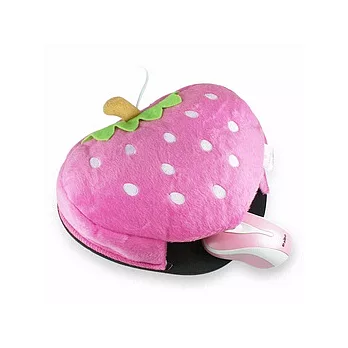 USB 草莓造型保暖滑鼠墊粉桃紅
