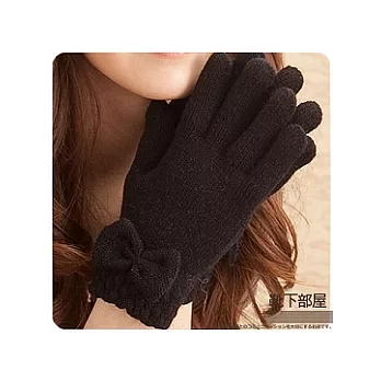 【靴下部屋】雙層加倍保暖!蝴蝶結毛線手套-黑系