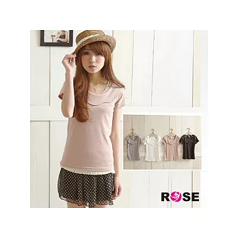 ROSE。柔棉花朵領波原浪素色上衣-白系