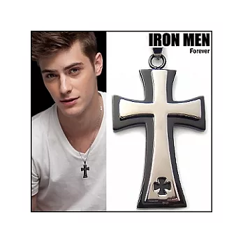 【IRON MEN】斯洛伐克經典˙雙層十字架316L鋼項鍊-黑系