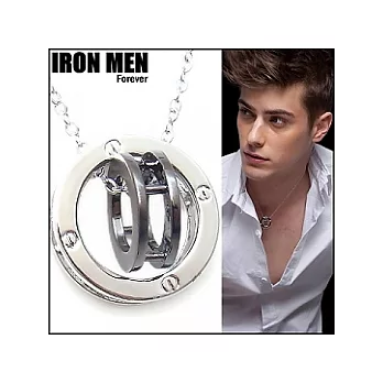 【IRON MEN】巴黎卡帝亞˙時尚圓輪雙環316L鋼項鍊-銀黑