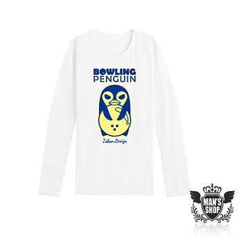 【Zoboo】T5420*自創品牌【保齡球企鵝長袖T恤】白色2號