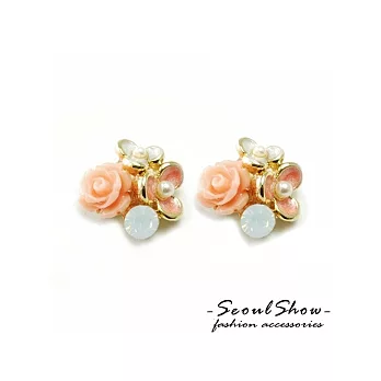 【Seoul Show】韓國直送 玫瑰盛情針式耳環 (粉紅色)