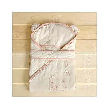【藍天畫布】100%有機棉(表布)鋪棉包巾-粉紅色滾邊原胚色+玫瑰滾