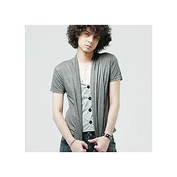 【男人幫】T0691*【時尚首選假兩件罩衫V領短袖T恤】深灰色