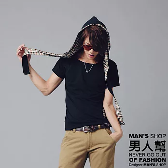 【男人幫】T0684*自創品牌【街頭型男連帽造型短袖T恤】黑色M