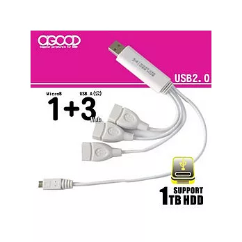 【A-GOOD】3+1 Hub For MicroB線(USB 2.0 3爪小章魚HUB for MicroB公線)
