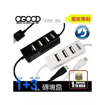 【A-GOOD】3+1 集線器 磚塊盒 For MicroB線(白色)