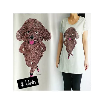 :Urb.【踢踏 貴賓狗】女/米褐(紅貴賓)/長版T恤/onesize