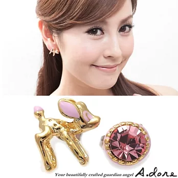 【A.dore】萊茵薔薇˙小鹿花園水晶耳環-甜心粉紅˙耳針式