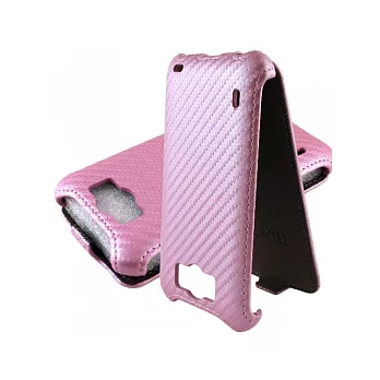 HTC Sensation XL /感動機 XL 動感卡夢紋 下掀式皮套--粉紅