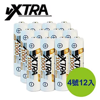 VXTRA 4號高容量1000mAh低自放充電電池(12顆入)
