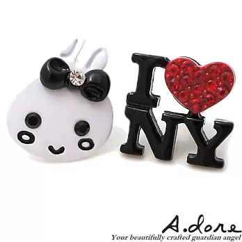 【A.dore】紐約Bunny兔˙個性鑽飾耳環-紅色甜心螺旋耳夾式