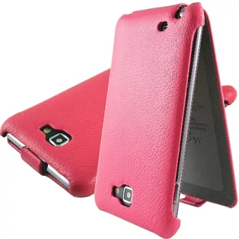SamsungGalaxy Note N7000 i9220 荔枝紋 真皮(牛皮)下掀式/翻蓋式 手機皮套蜜桃紅