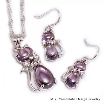 【山本美樹】紫貓謎情 紫水晶項鍊耳環組(紫色)