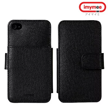imymee Diary Leather Case iPhone 4S專用悠遊風側掀式真皮皮套十字紋黑