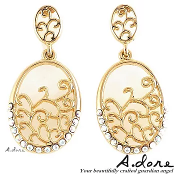【A.dore】拜占庭戀人˙雕花水晶圓鑲耳環-金色系˙耳針式