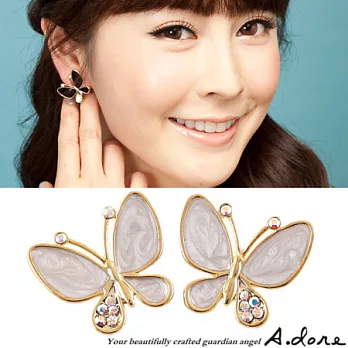 【A.dore】伊莎貝拉˙水晶蝴蝶耳環-真珠白˙耳夾式
