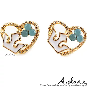 【A.dore】法朵甜心˙小皇冠水晶耳環-金湖水綠˙耳夾式