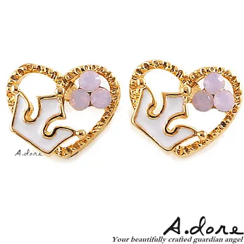 【A.dore】法朵甜心˙小皇冠水晶耳環-金蛋白粉紅˙耳針式