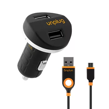 Unplug法國工藝2A雙USB皮革車充組 + MicroUSB充電傳輸線