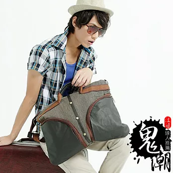 【小鬼潮流】B0386*【高磅丹寧實搭立體外袋帆布肩側背包】咖啡色