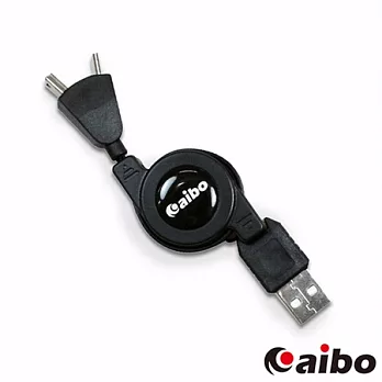 aibo Y型高速充電傳輸伸縮USB線 (轉Micro/Mini USB)黑色