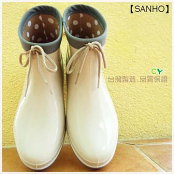 【Sanho】復古圓點百搭短雨靴10.5圓點象牙