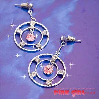 【pink girl】粉紅佳人-五環圓形˙粉紅彩鑽˙耳環_銀