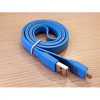 HTC/Samsung/SONY/Moto/LG... micro-USB 彩色繽紛 USB 傳輸充電寬扁線 (1m)粉藍