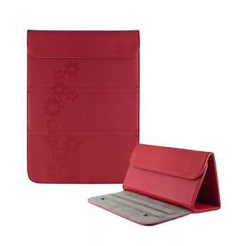 Miravivi 信封造型7吋多功能可立式齒輪壓花皮革平板保護包熱情紅