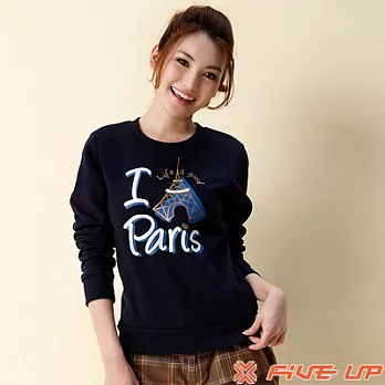 【FIVE UP】我愛巴黎刷毛圓領TS深海藍