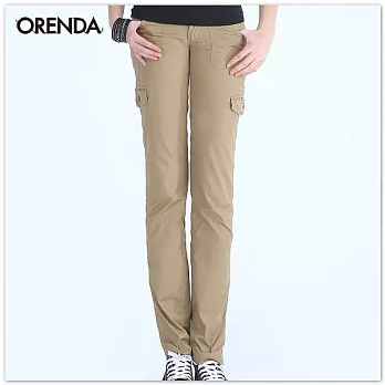 ORENDA 口袋蕾絲邊直筒褲S卡其