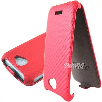 HTC One X+ (One X Plus) 動感卡夢紋 下掀式/掀蓋式 手機皮套卡夢紅