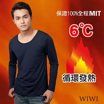 【WIWI】100%MIT輕柔刷毛圓領暖氣發熱衣(湛海藍 男M-XL)XL湛海藍