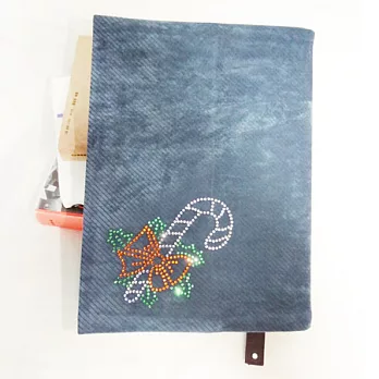 聖誕甜甜拐杖書衣-丹寧藍紋