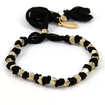 【Ettika】美國品牌~金塊古董黑色絲緞帶幸運手環 鑲K金墜