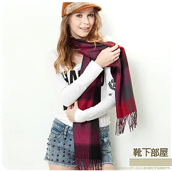 【靴下部屋】英格蘭約克風格紋圍巾-桃霓虹墨灰格