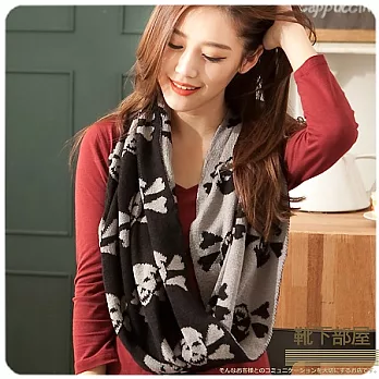 【靴下部屋】英倫龐克骷顱頭˙雙色織毛線圍脖圍巾(酷黑灰色系)