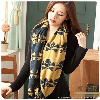 【靴下部屋】英倫龐克骷顱頭˙雙色織毛線圍脖圍巾(靛藍茉黃系)