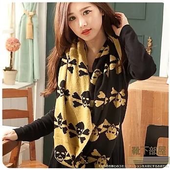 【靴下部屋】英倫龐克骷顱頭˙雙色織毛線圍脖圍巾(芥末黃黑系)