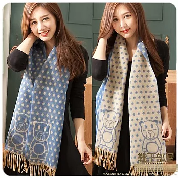 【靴下部屋】泰狄熊寶寶˙雙色織長版圍巾(巴黎香頌藍)