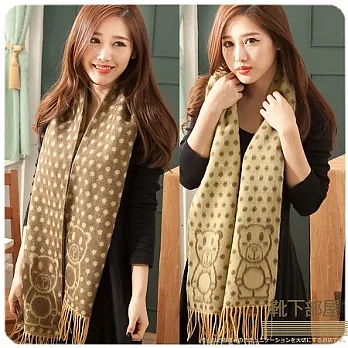 【靴下部屋】泰狄熊寶寶˙雙色織長版圍巾(秋香橄欖綠)