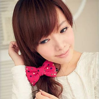 ●ECO安珂●【E6-790】跳躍馬賽克 蝴蝶結綴毛線織方彩色方塊 髮夾/香蕉夾桃色