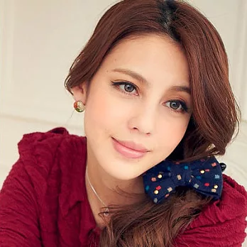 ●ECO安珂●【E6-790】跳躍馬賽克 蝴蝶結綴毛線織方彩色方塊 髮夾/香蕉夾藍色