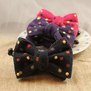 ●ECO安珂●【E6-790】跳躍馬賽克 蝴蝶結綴毛線織方彩色方塊 髮夾/香蕉夾紫色