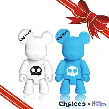 Choicee x Qee 8GB公仔熊隨身碟-情人節組合白色+水藍