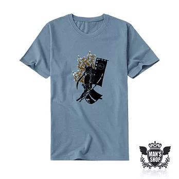 【男人幫 】T0853*經SGS商品合核【植絨復古質感沙場戰士短袖T恤】日系竹節布料L灰藍色