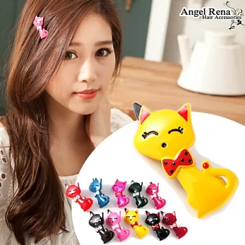 【Angel Rena】韓國製˙笑咪咪貓咪不咬髮髮扣夾-黃色